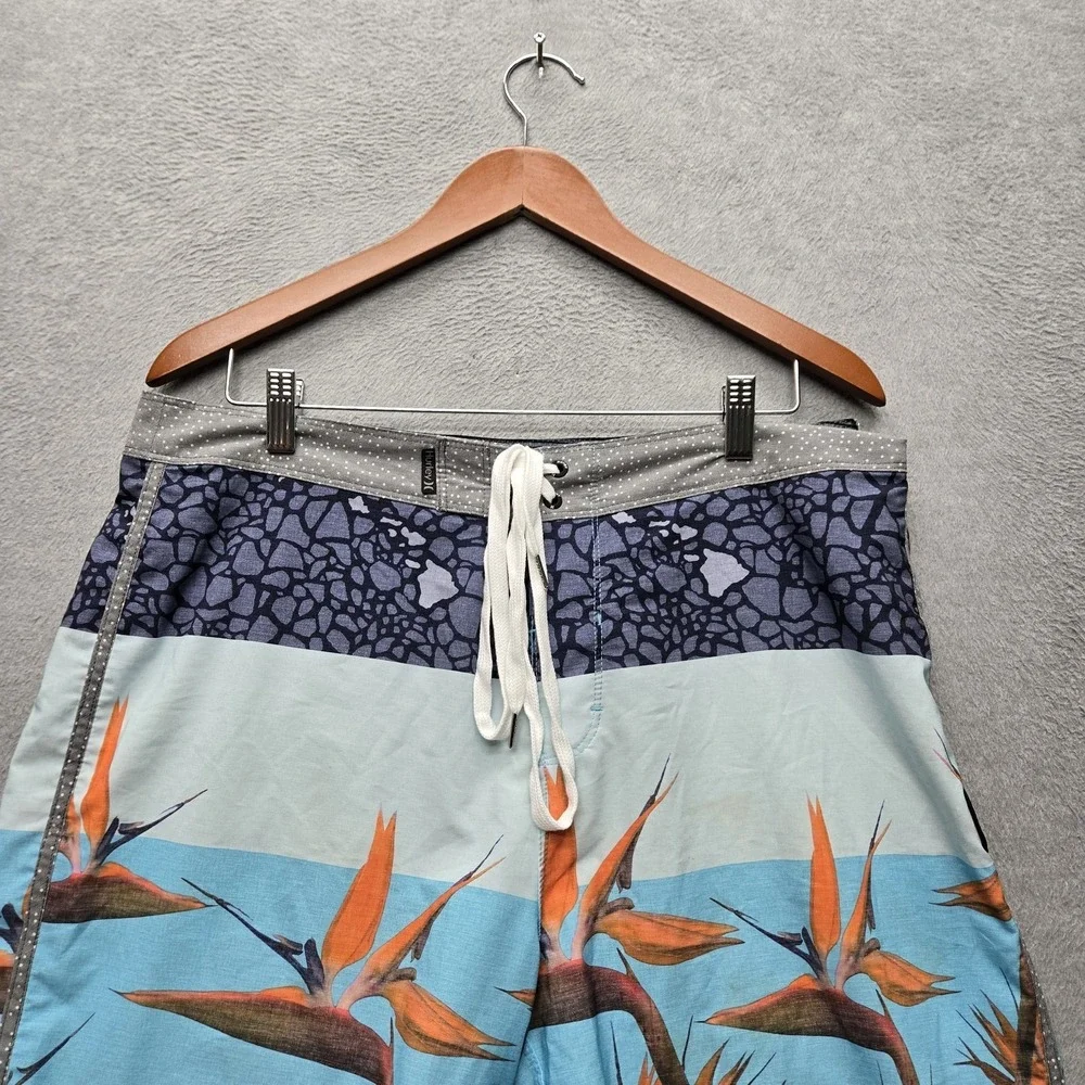 Hurley Men Shorts 34 Blue Swimwear Floral Birds Of Paradise Board